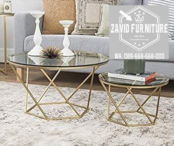 coffe table kaki stainless geometric top kaca - Zavid Furniture