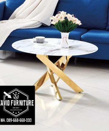 coffe table kaki stainless gold glossy abstrak top marmer bulat