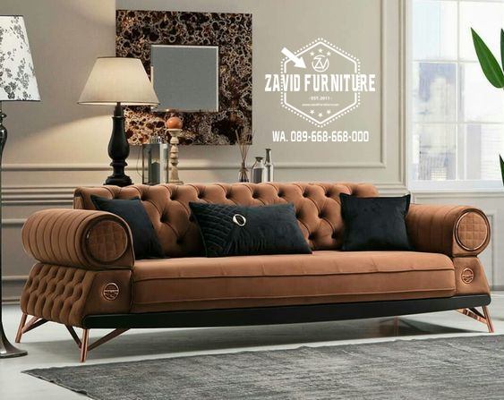 sofa stainless steel desain brown - Jual Sofa Stainless Steel Jok Brown Kombinasi Kancing Cantik